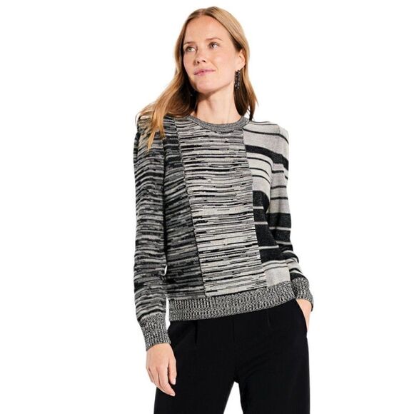 Nic + Zoe Mixed Musings Knit Crewneck Sweater in Black Multi Women's Size M - Picture 1 of 12
